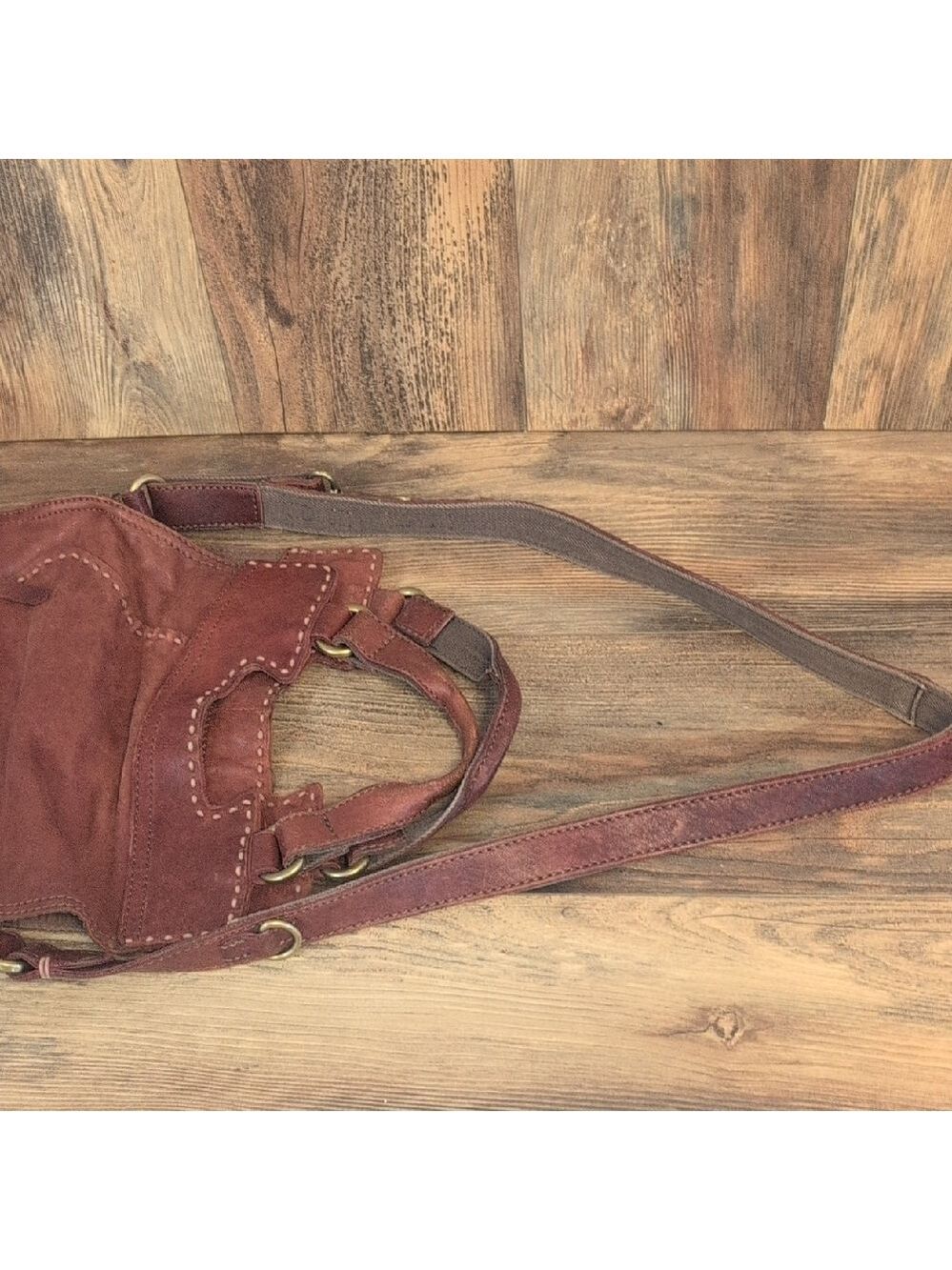Lucky Brand Vintage Inspired Hobo Crossbody Red Leather Bag C196 - Picture 12 of 13